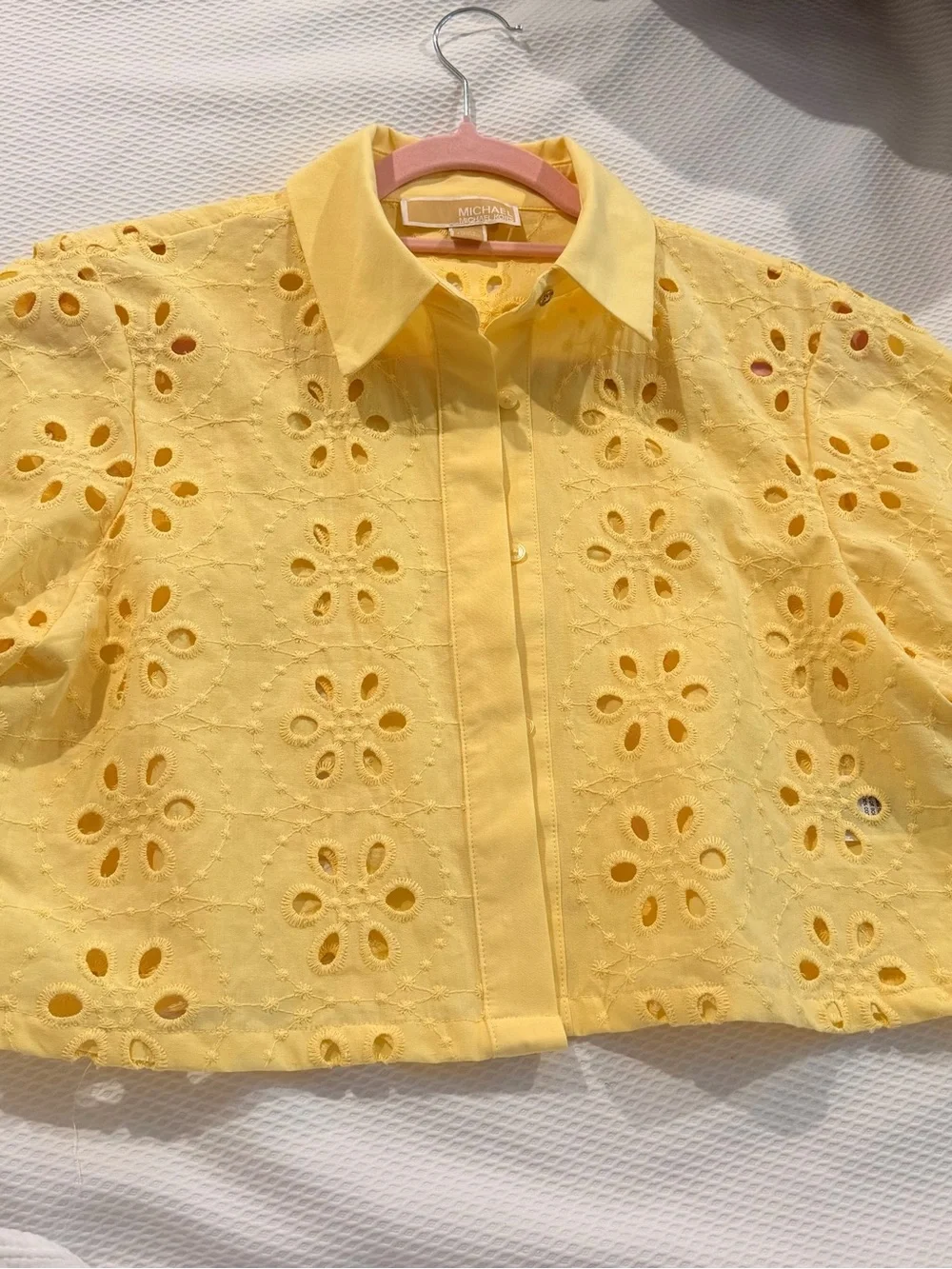 Michael Kors Yellow Cropped Eyelet Button-Down Shirt